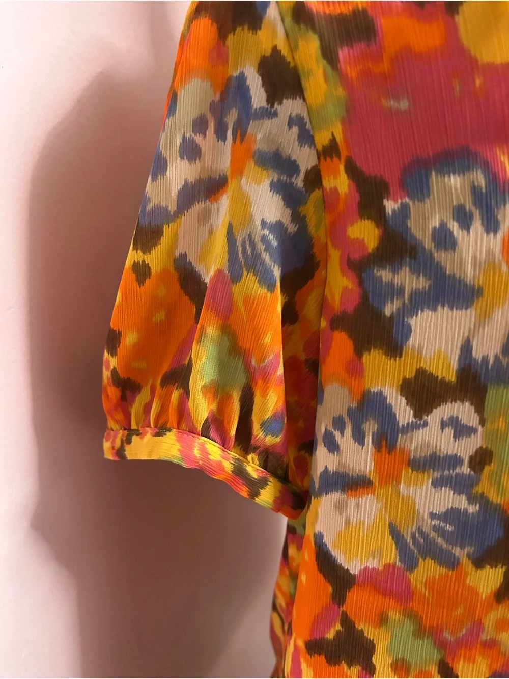 J. Crew Bright Yellow Orange & Pink Floral Ruffle Blouse